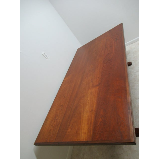 Vintage Teak Mid Century Dining Room Conference Table Custom Brass Inlay For Sale In Philadelphia - Image 6 of 13