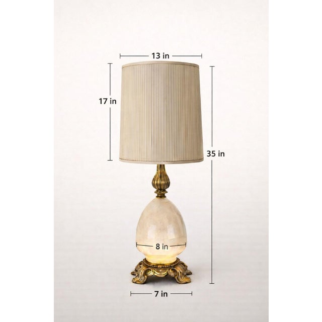 Metal 1950s Hollywood Regency Alabaster & Heavy Cast Brass Table Lamps – 35” - a Pair For Sale - Image 7 of 10