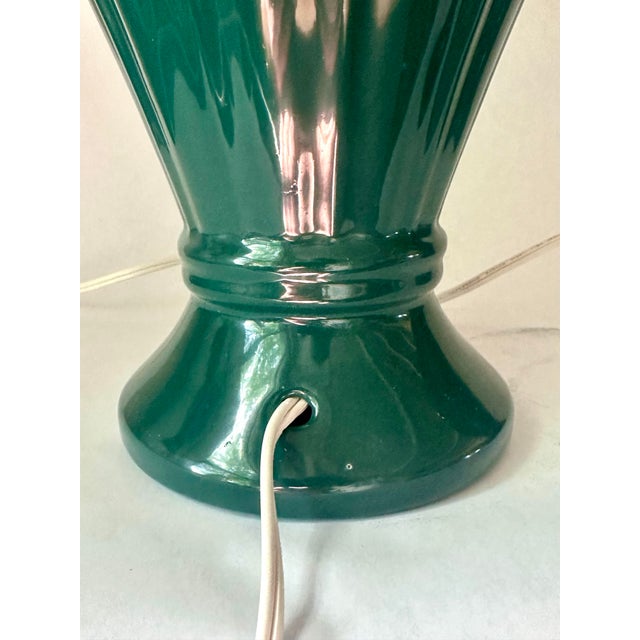 Emerald-Green Ribbed Ceramic Lamps, Pair For Sale - Image 11 of 11