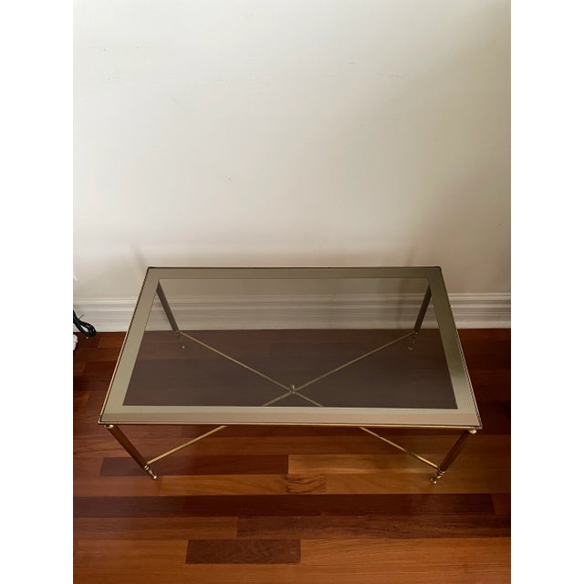 Vintage Small Hollywood Regency Brass Smoked Glass Cocktail Table, C. 1970s, Manner of Maison Jansen For Sale In Chicago - Image 6 of 10