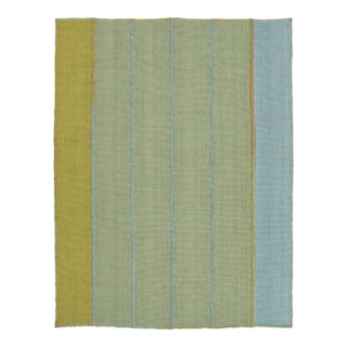 Rug & Kilim’s Custom Contemporary Rez Kilim in Green and Blue Stripes For Sale