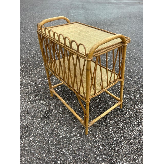 Wood Wicker and Rattan Side Table, 1970s For Sale - Image 7 of 9