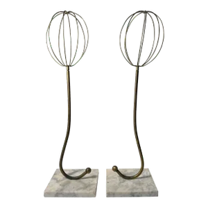 Vintage Brass Wire Mannequin Heads / Hat Rack Stand - A Pair