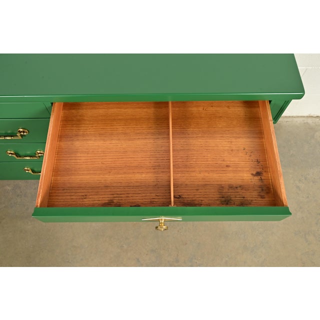 John Widdicomb French Regency Louis XVI Green Lacquered Dresser or Credenza, Newly Refinished For Sale - Image 9 of 18