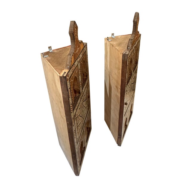 Vintage Marquetry Wood Inlay Corner Style Decor Shelf, 2 Pieces For Sale In Los Angeles - Image 6 of 9