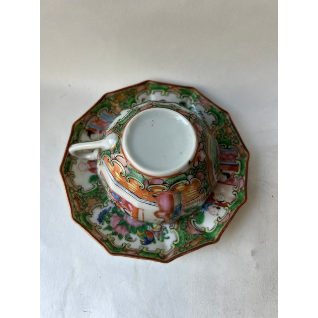 19th Century Chinese Famille Rose Medallion Eggshell Porcelain Cup & Saucer Set- 2 Pieces For Sale - Image 9 of 13
