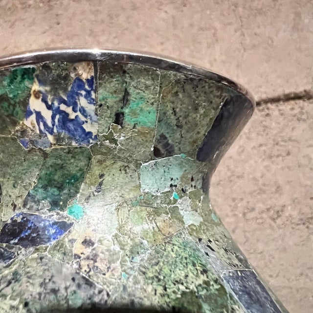 1960s 1960s Los Castillo Silver Turquoise Vase Taxco Mosaico Azteca For Sale - Image 5 of 7