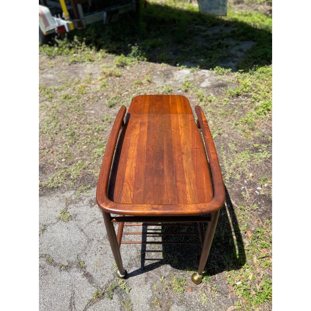 Wood Mid Century Modern Drop-Leaf Rolling Dry Bar | in Style of Arthur Umanoff For Sale - Image 7 of 12