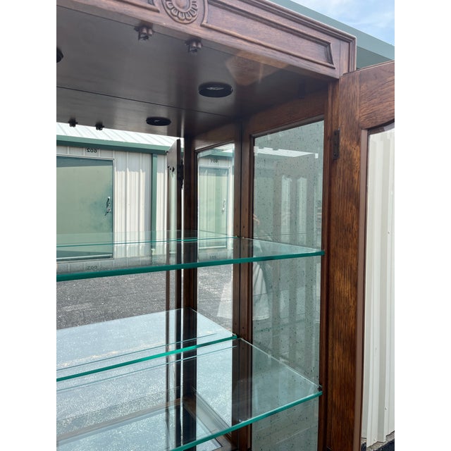 Brown 1970s Drexel Heritage Old Continent Collection French Country Illuminated Display Cabinets- A Pair For Sale - Image 8 of 12