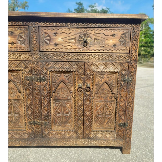 Wood Brown Handmade Moroccan Berber‑Style Wooden Sideboard For Sale - Image 7 of 8