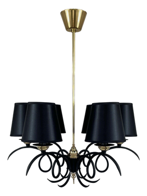 Black Cast Iron and Brass Chandelier, France, 1950s