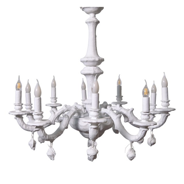 Handcrafted 10-Arm Chandelier in Coated Glass For Sale