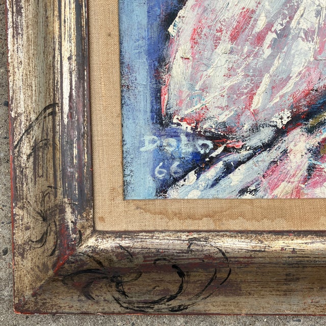 Expressionism 1960’s Original Abstract Expressionist Portrait of Woman With Her Cat Fancy Silver Leaf Frame For Sale - Image 3 of 9