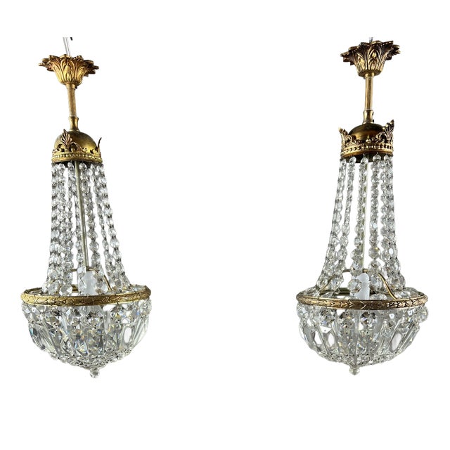Late 19th Century Bronze and Crystal Chandeliers, Set of 2 For Sale