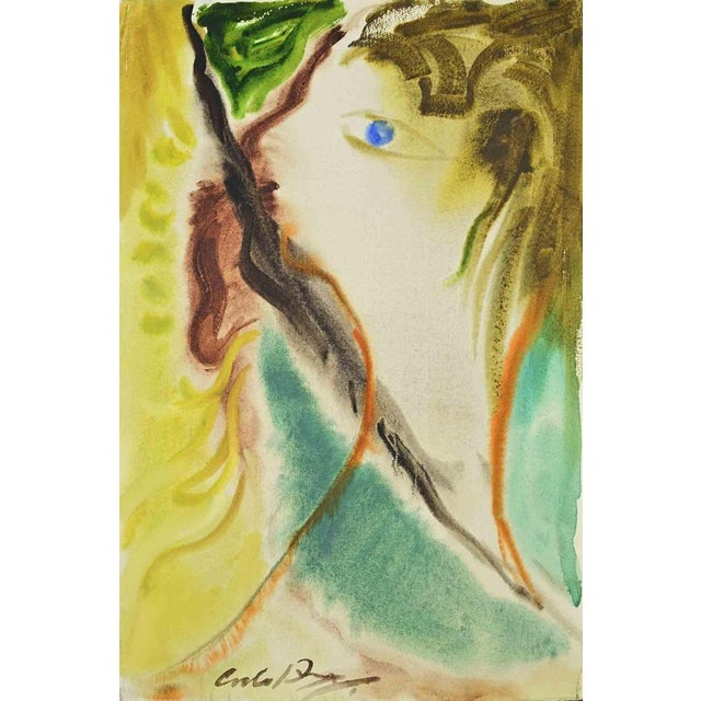 Modern Carlo Ravagnan, Portrait, Watercolor, 1974 For Sale - Image 3 of 3