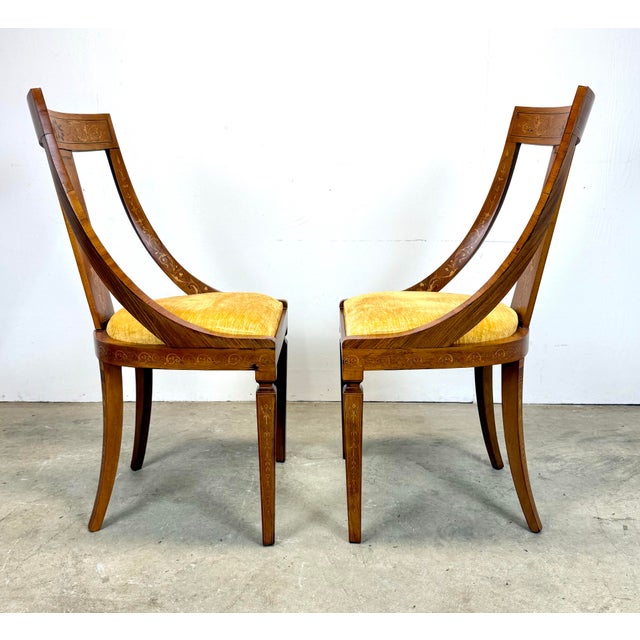 Biedermeier Antique 19th Century Inlaid French Empire Biedermeier Gondola Style Side Chairs For Sale - Image 3 of 12