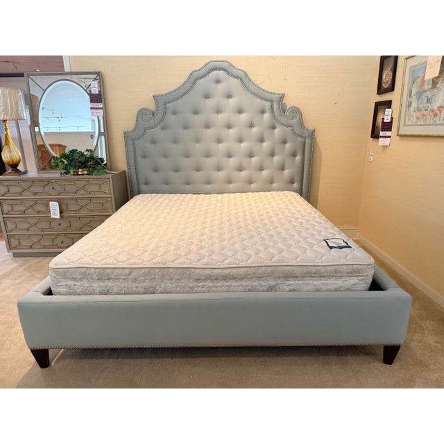 2020s Luxurious Drexel Tufted Nailhead Drexel Tufted Upholstered King Size Bed, Headboard, Footboard For Sale - Image 5 of 6