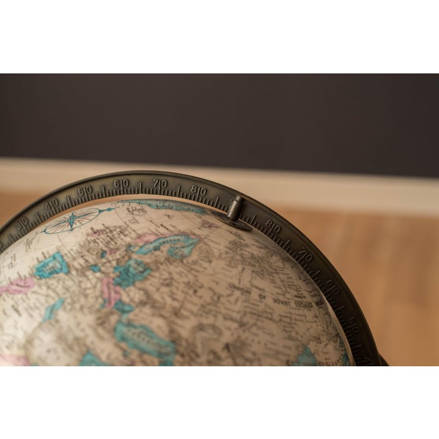 Mid Century 1970s Rotating Replogle 16" World Globe With Brass Floor Stand For Sale In Monterey, CA - Image 6 of 10