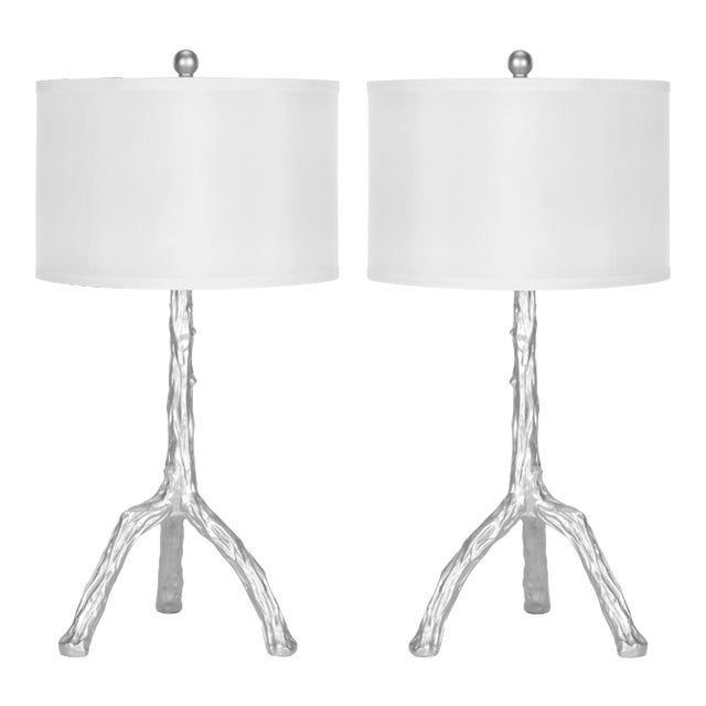 29-Inch H Branch Table Lamp in Silver - a Pair For Sale
