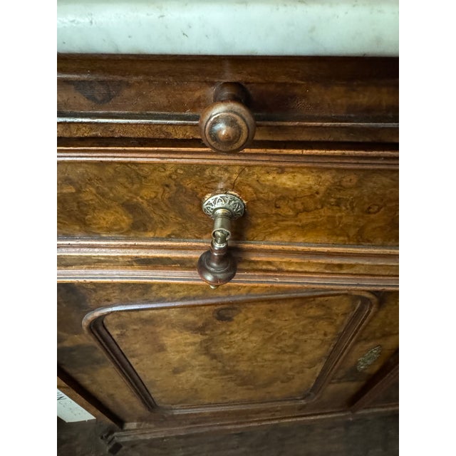 Late 19th Century Late 19th Century French Burl Walnut Buffet Hutch With Original Carrara Marble Top For Sale - Image 5 of 12