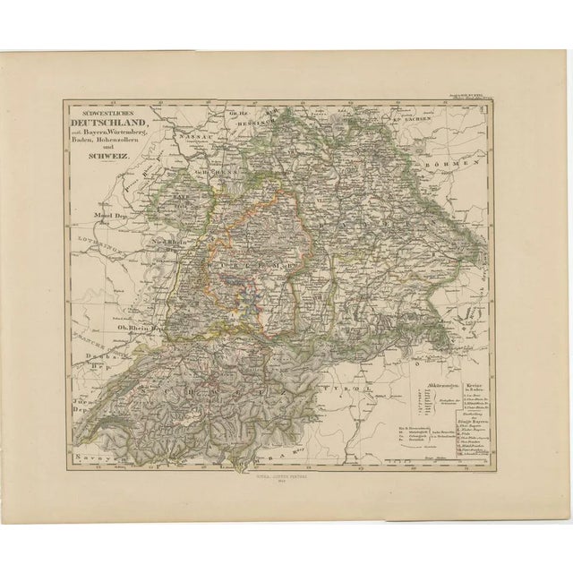 Map of Southwestern Germany and Switzerland Bavaria, 1858 For Sale