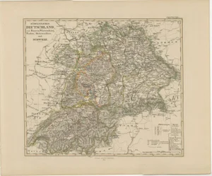 Map of Southwestern Germany and Switzerland Bavaria, 1858