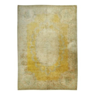 Antique Austrian Savonnerie Rug, Regal Floral Medallion Over Warm Gold Tones For Sale