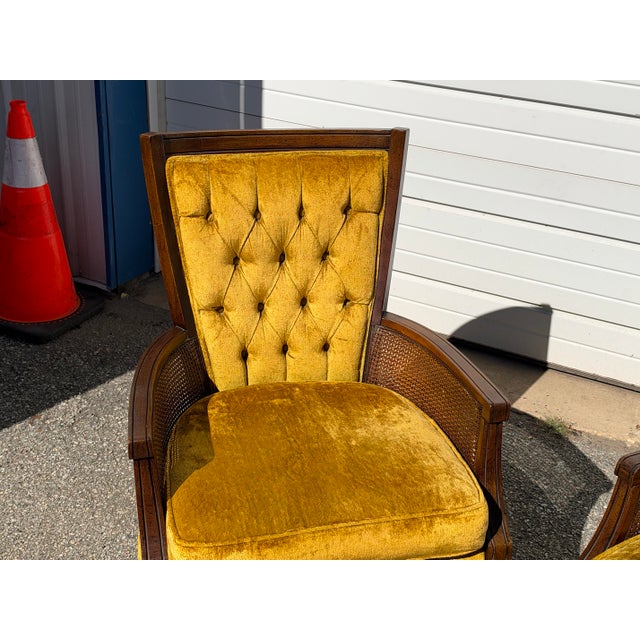 Mid 20th Century Pair of Vintage Mid-Century Hollywood Regency High-Back Velvet Fireside Chairs For Sale - Image 5 of 12