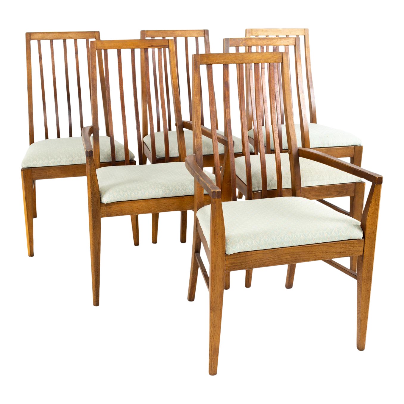 Lane First Edition Mid Century Walnut Spindle Back Dining Chairs Set Of 6 Chairish