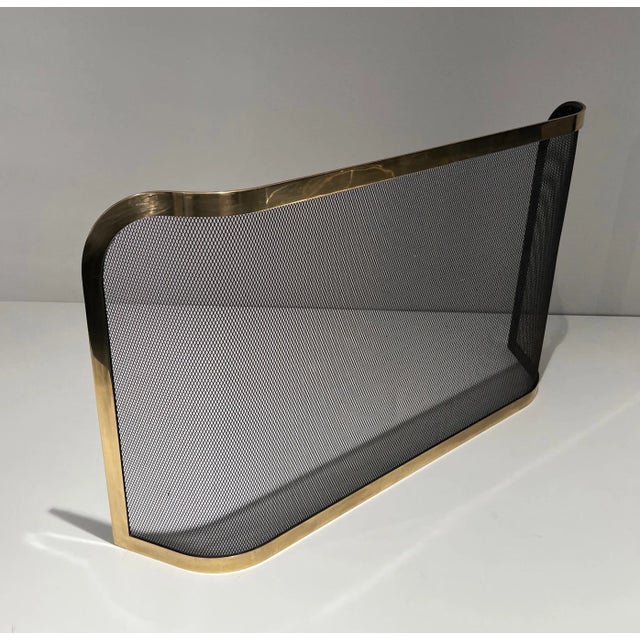 Brass 1970 Curved Brass Fireplace Screen and Grills For Sale - Image 8 of 12
