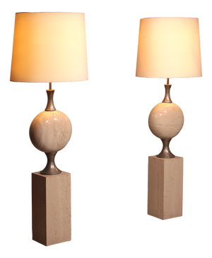 Travertine Floor Lamps by Philippe Barbier for Maison Barbier, 1970, Set of 2