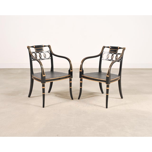 Set of Four Baker “Governor Alston” Cane Ebonized Dining Chairs For Sale - Image 16 of 18