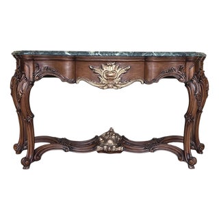 Early 20th Century Large French Regency Carved Walnut Console Table with Gilted details and drawer For Sale