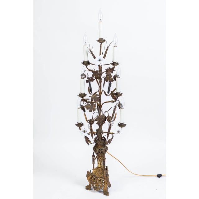 Victorian 19th Century Ornate Antique French Gold Gilt Altar Lamp For Sale - Image 3 of 9