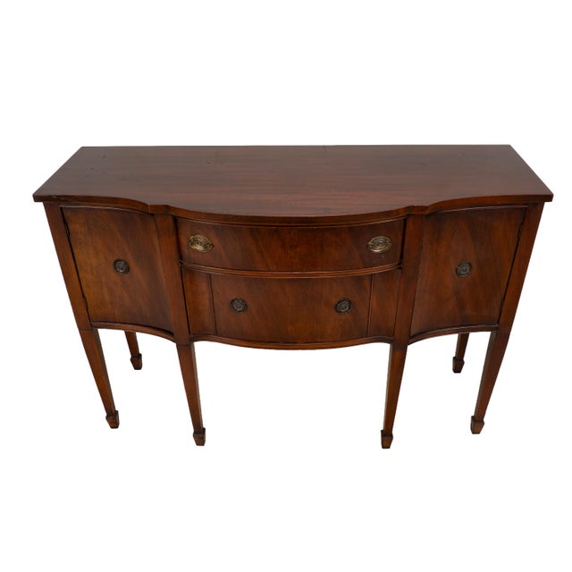 Hepplewhite Vintage Mahogany Bow Front Buffet Server Hepplewhite Style Sideboard For Sale - Image 3 of 18