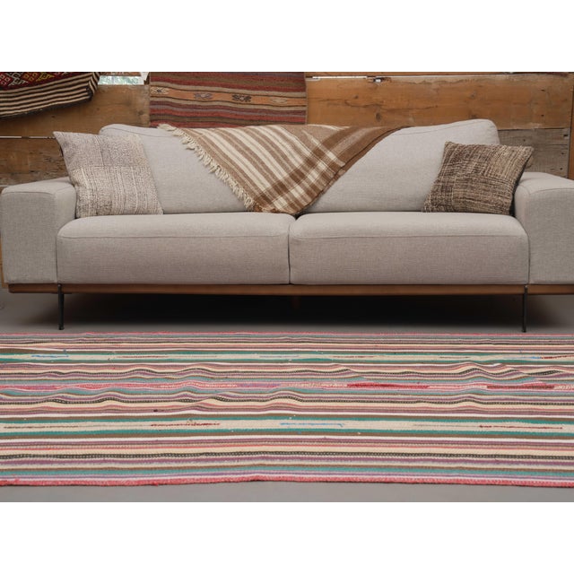1970s Vintage Handmade Wool Cotton Multicolor Kilim Rug For Sale - Image 9 of 11