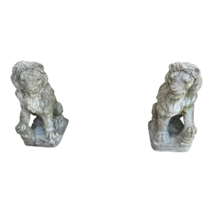 Vintage Cast Stone Lion Statues - Set of 2