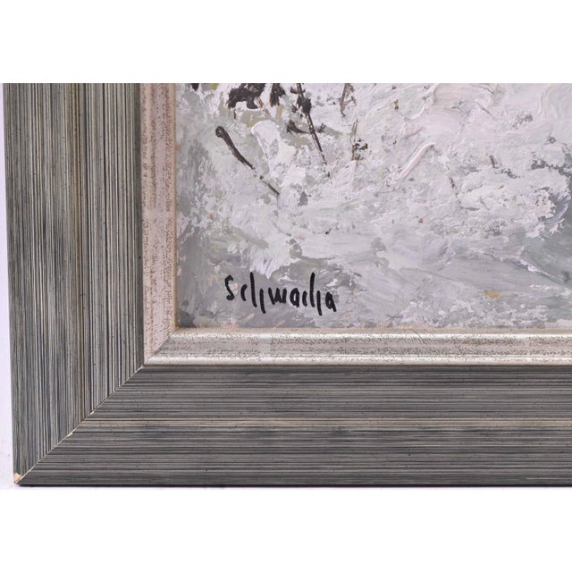 Expressionism Vintage George Schwacha Oil / Board Winter Wood Landscape Expressionism Painting For Sale - Image 3 of 5