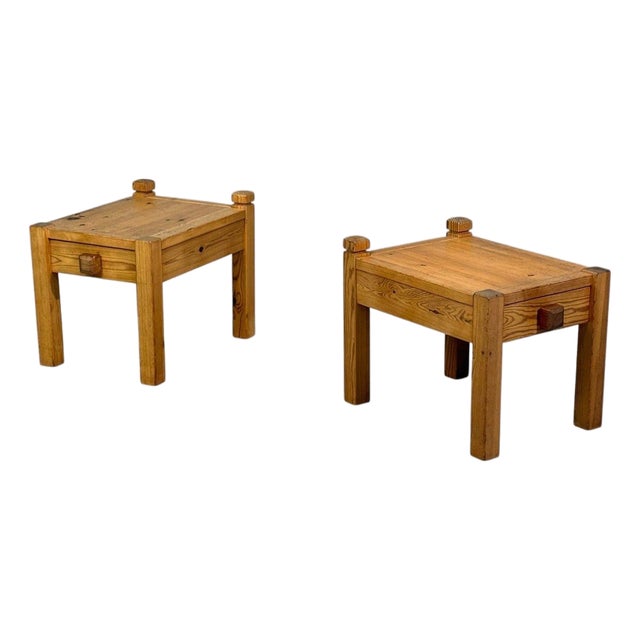 Swedish Modern, Nightstands, Pine, Leather, Sweden, 1970s For Sale