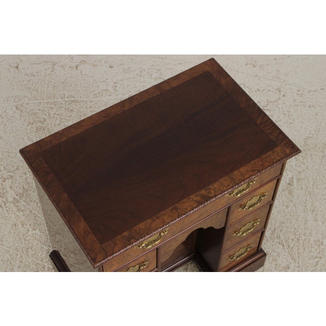 Baker Stately Homes Burl Walnut George III Kneehole Commode Desk Chest For Sale In Philadelphia - Image 6 of 13
