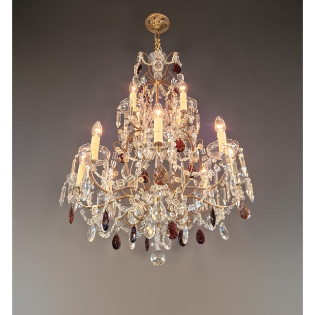 1930s Vintage Venetian Style Klassik Crystal Chandelier With Purple Crystal Drops For Sale - Image 5 of 9
