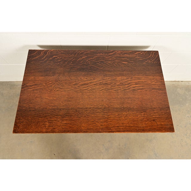 Brown Stickley Brothers Style Antique Mission Oak Arts & Crafts Desk or Writing Table, Circa 1910 For Sale - Image 8 of 11