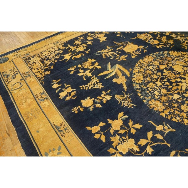 Textile 1920s Antique Floral Medallion Oriental Knotted Chinese Peking 11' X 13' 5" Rug For Sale - Image 7 of 11