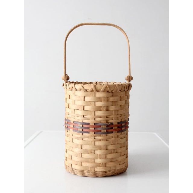 Farmhouse Vintage Woven Splint Basket With Swing Handle For Sale - Image 3 of 13