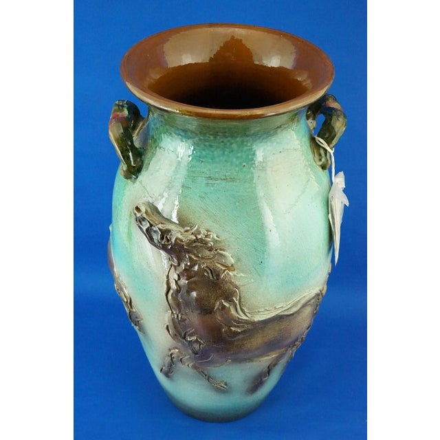 Brown Large Futuristic Modern Majolica Vase with Horses Relief by Umberto Ghersi, Albisola, Italy, 1950s For Sale - Image 8 of 18