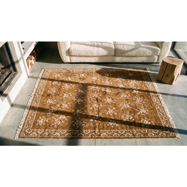 Brown 1920s Brown Floral Antique Chinese Baotou Rug 4' X 6'3" Handknotted Wool Carpet For Sale - Image 8 of 8