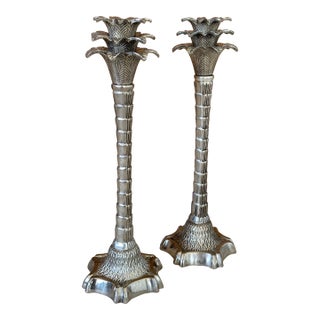 Pair of John Richard Silver Palm Tree Candlesticks Hollywood Regency For Sale