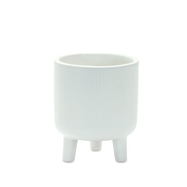 Modern Ribbed Stone Footed Planter (Set of 2) For Sale - Image 3 of 3