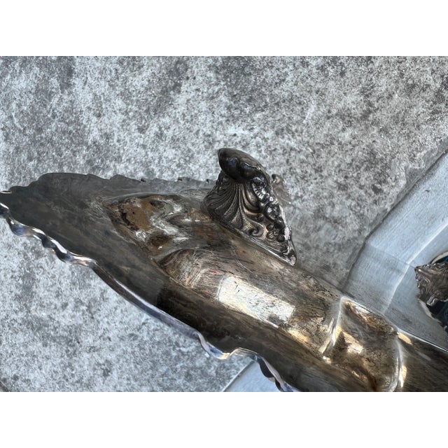 Silverplate Footed Barware Tray with Detail Work along with Handles. Made in the 1950s.