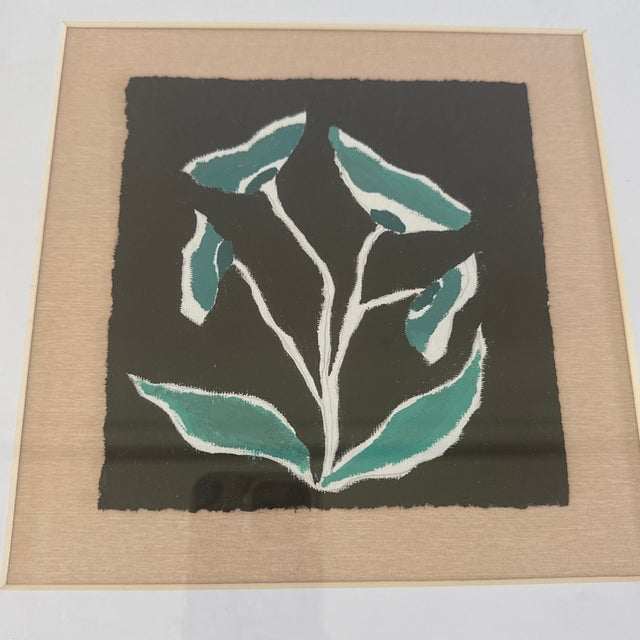 Textile Original Abstract Floral Paintings Mounted on Fabric Matted and Framed - Set of 2 For Sale - Image 7 of 7